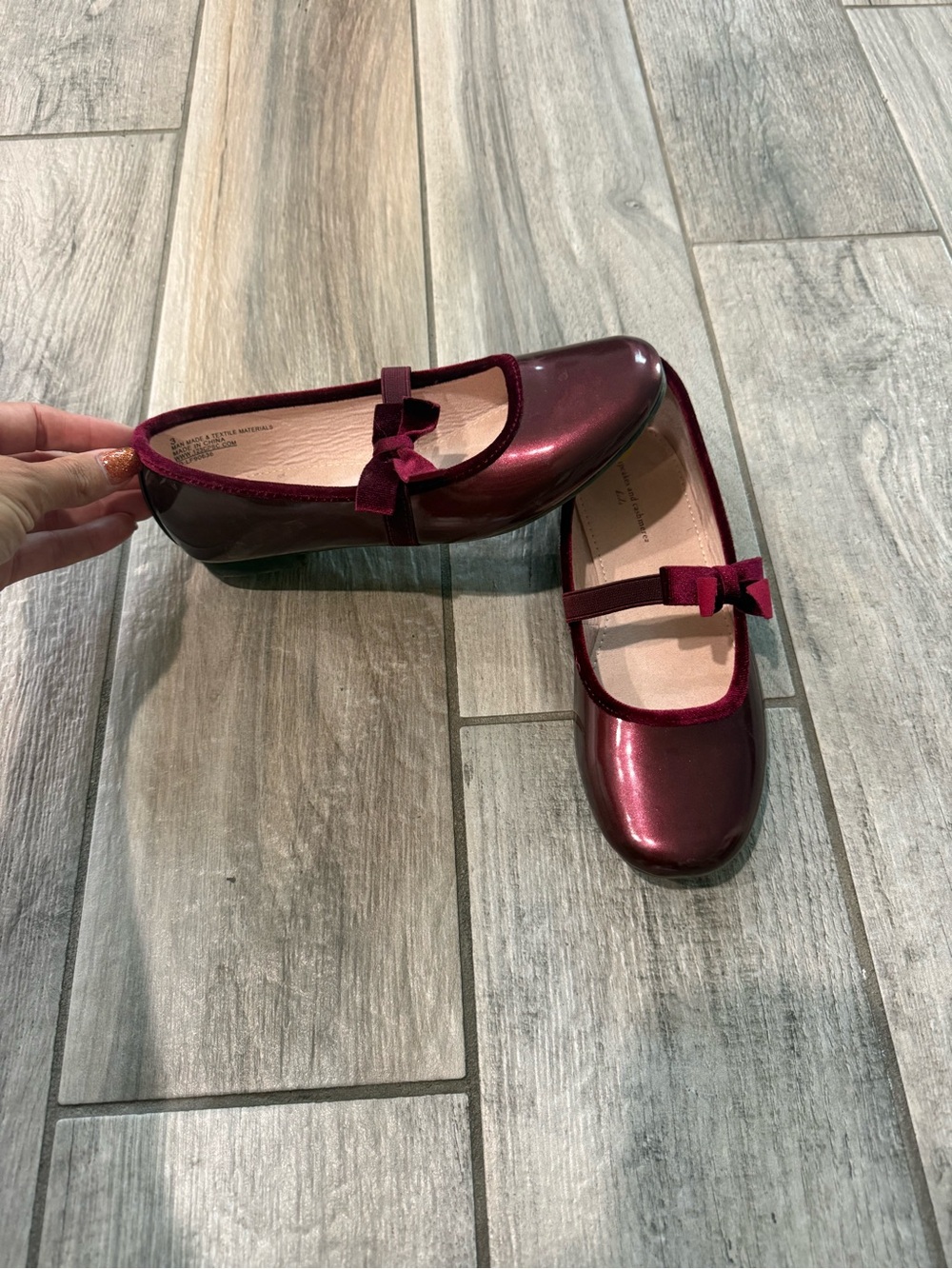 Girls Metallic Burgundy dressFlats with Bow